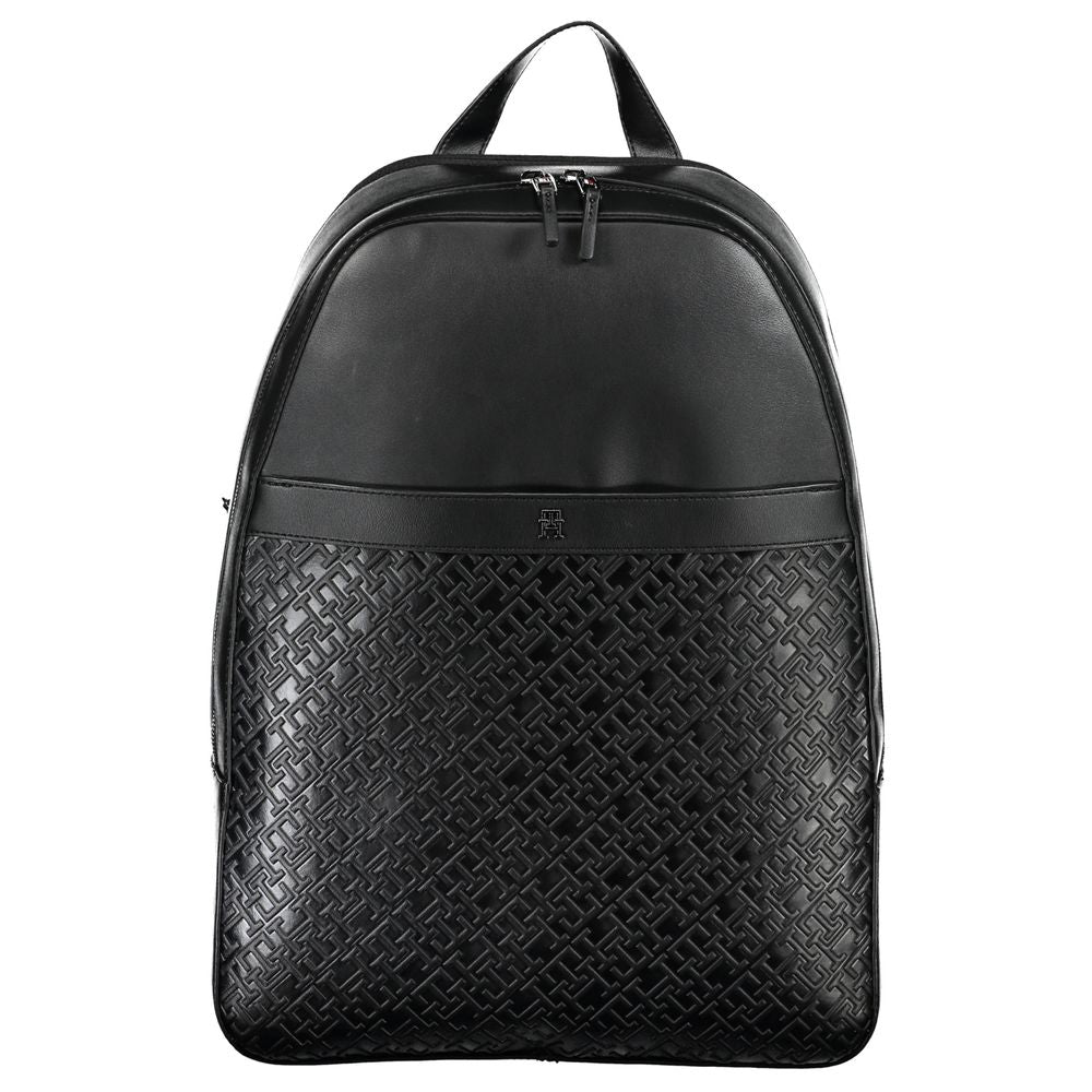 Tommy Hilfiger Chic Urban Traveler Backpack in black with contrasting details, adjustable straps, and top handle for style and functionality.