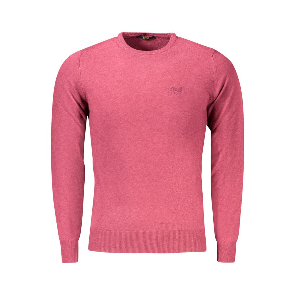Cavalli Class red viscose men’s sweater with logo, long-sleeved, stylish for day to night wear.