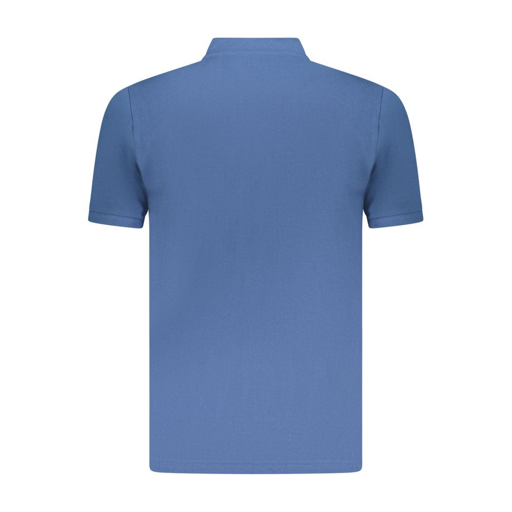 Back view of U.S. Grand Polo blue cotton men polo shirt with Korean collar and embroidery.