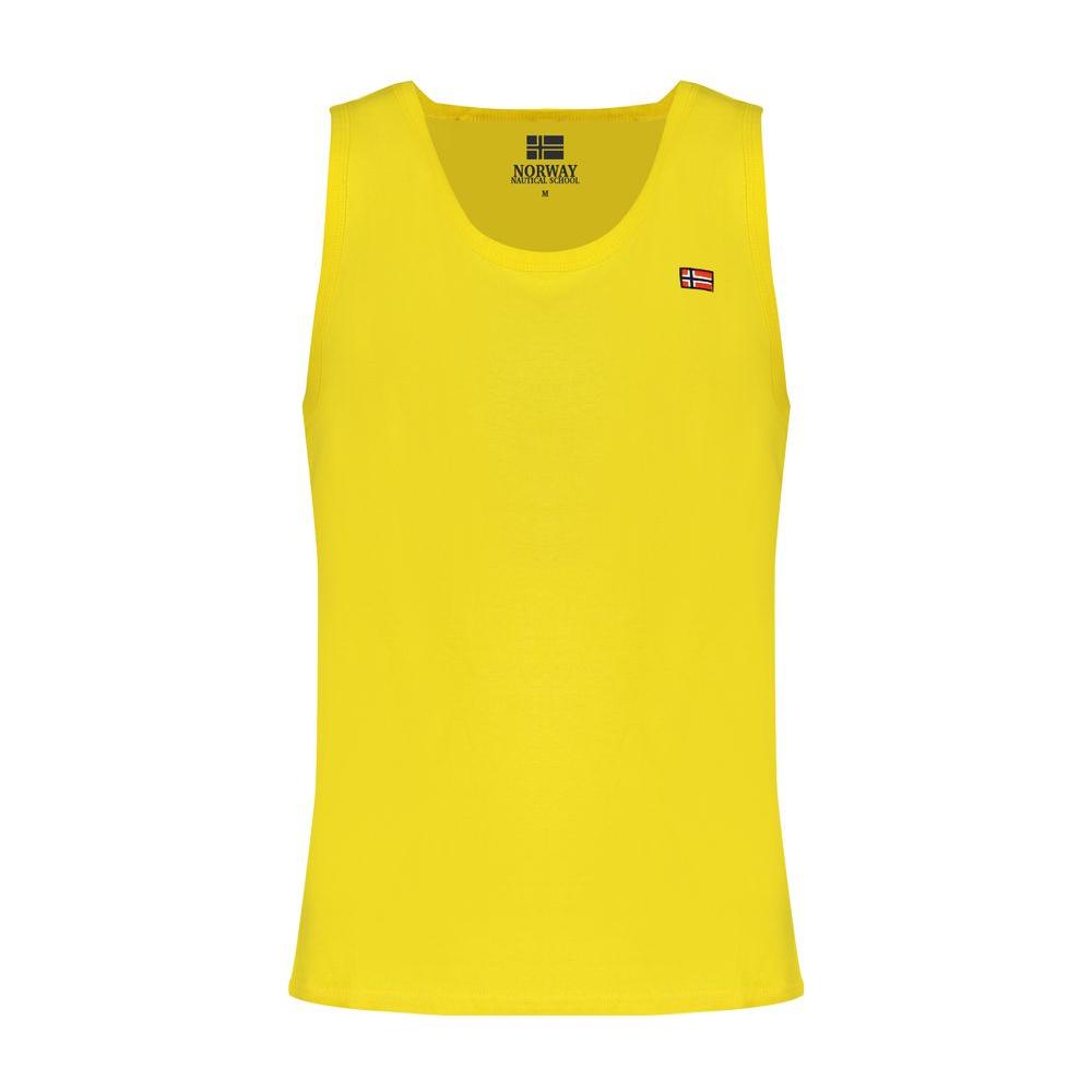 Norway 1963 yellow cotton tank top with wide shoulders, crew neck, embroidery, and logo.
