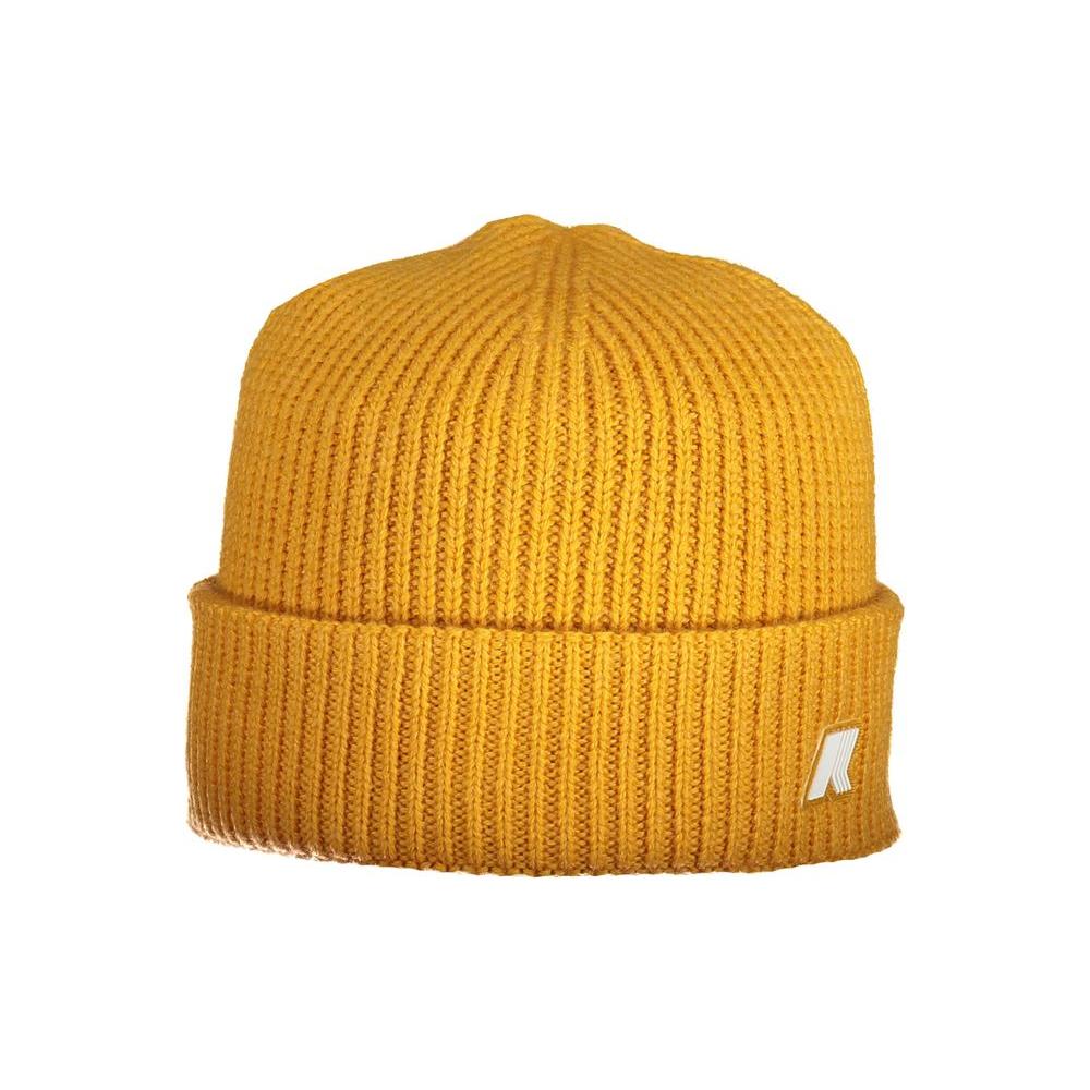 K-WAY yellow wool cap for men featuring iconic logo, perfect for stylish warmth and vibrant fashion statements.