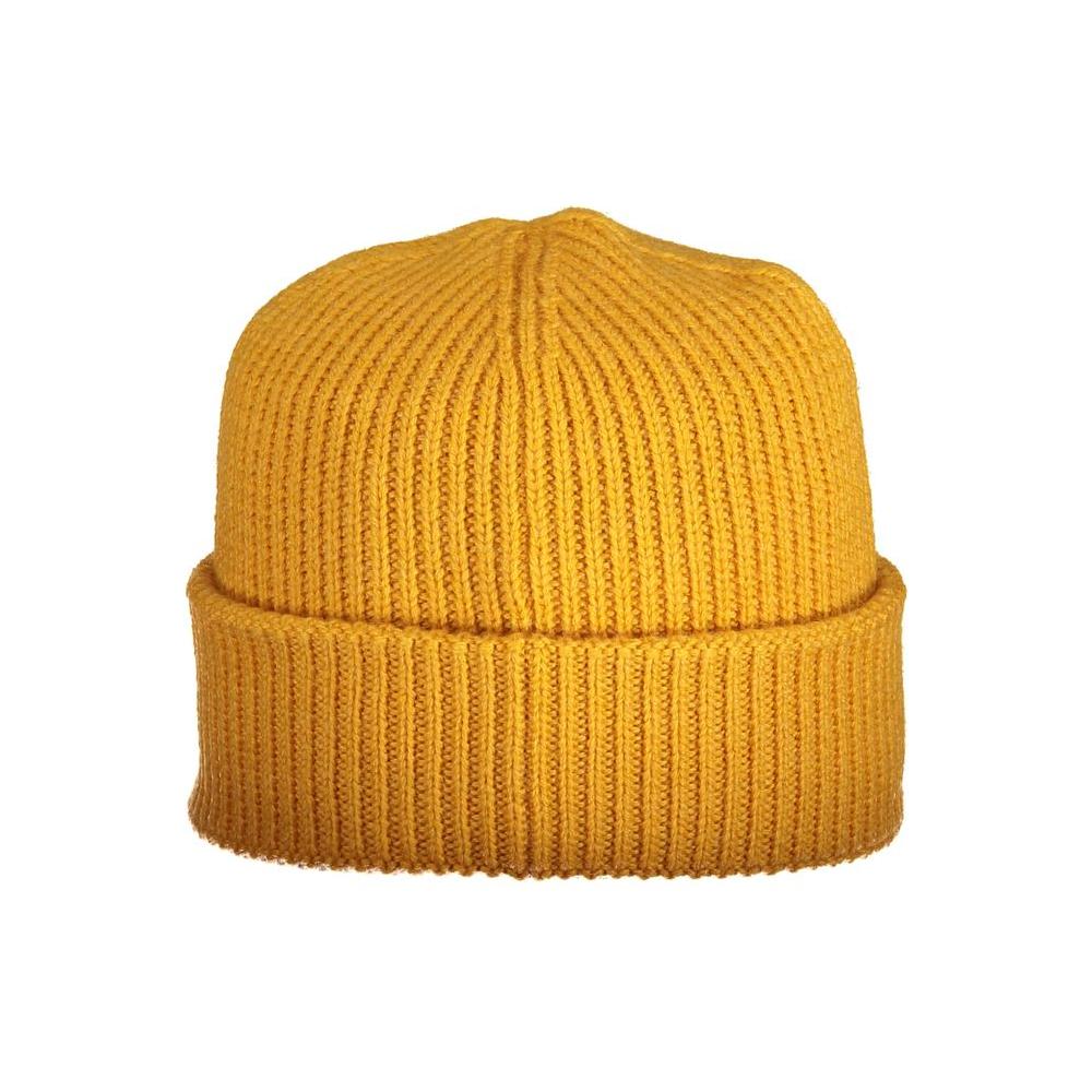 K-WAY yellow wool men's cap with iconic logo, stylish and warm, perfect for fashion-forward individuals seeking bold style.