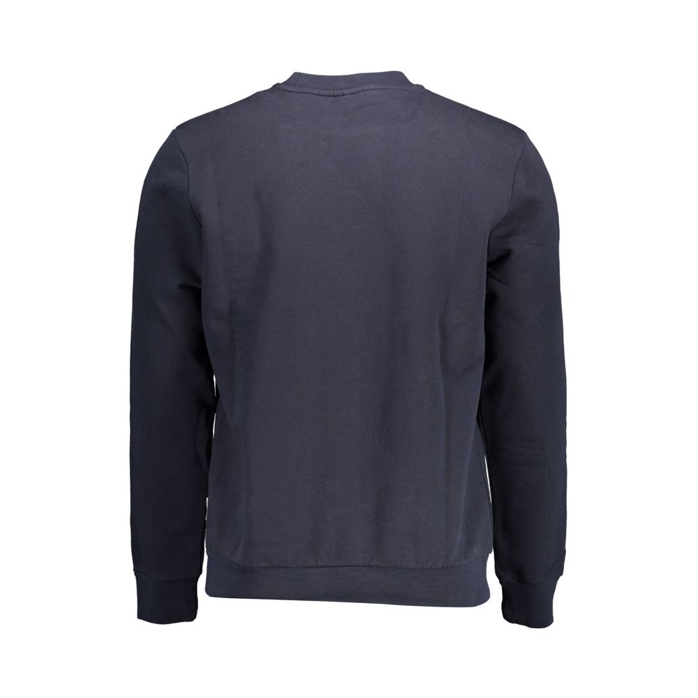 Back view of Napapijri Blue Cotton Men Sweater showcasing classic crew neck and long sleeves
