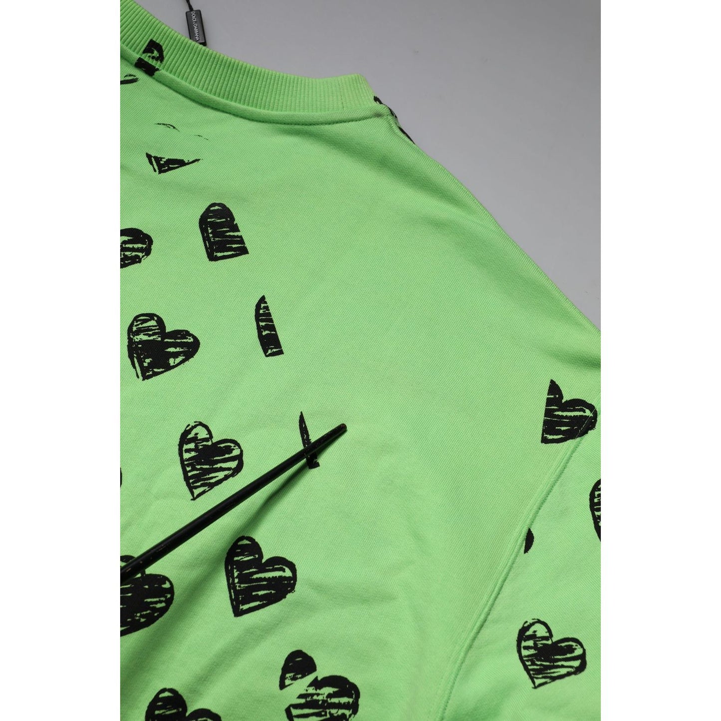 Dolce & Gabbana Green Heart Print Crew Neck Pullover Sweater TSH90296-52