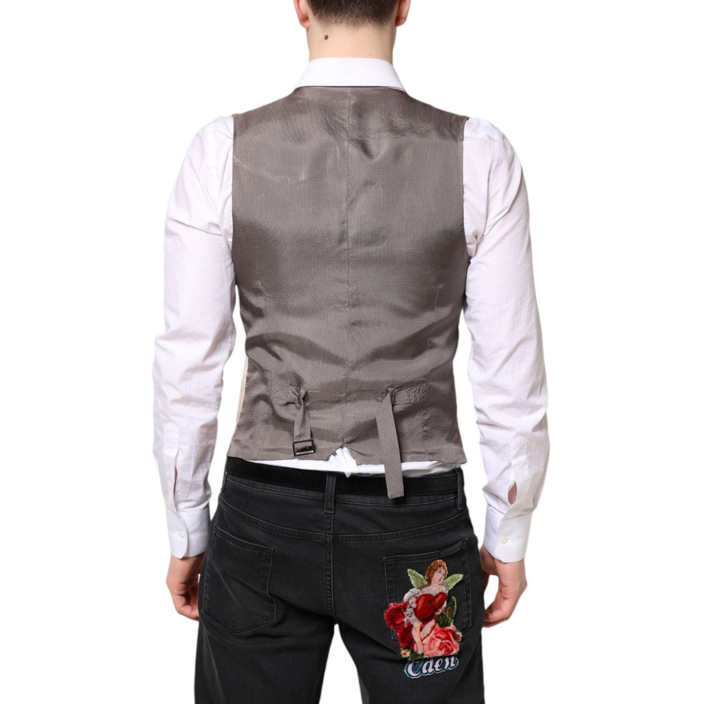 Dolce & Gabbana Beige Gray Dress Men Formal Waistcoat Vest TSH87207-48