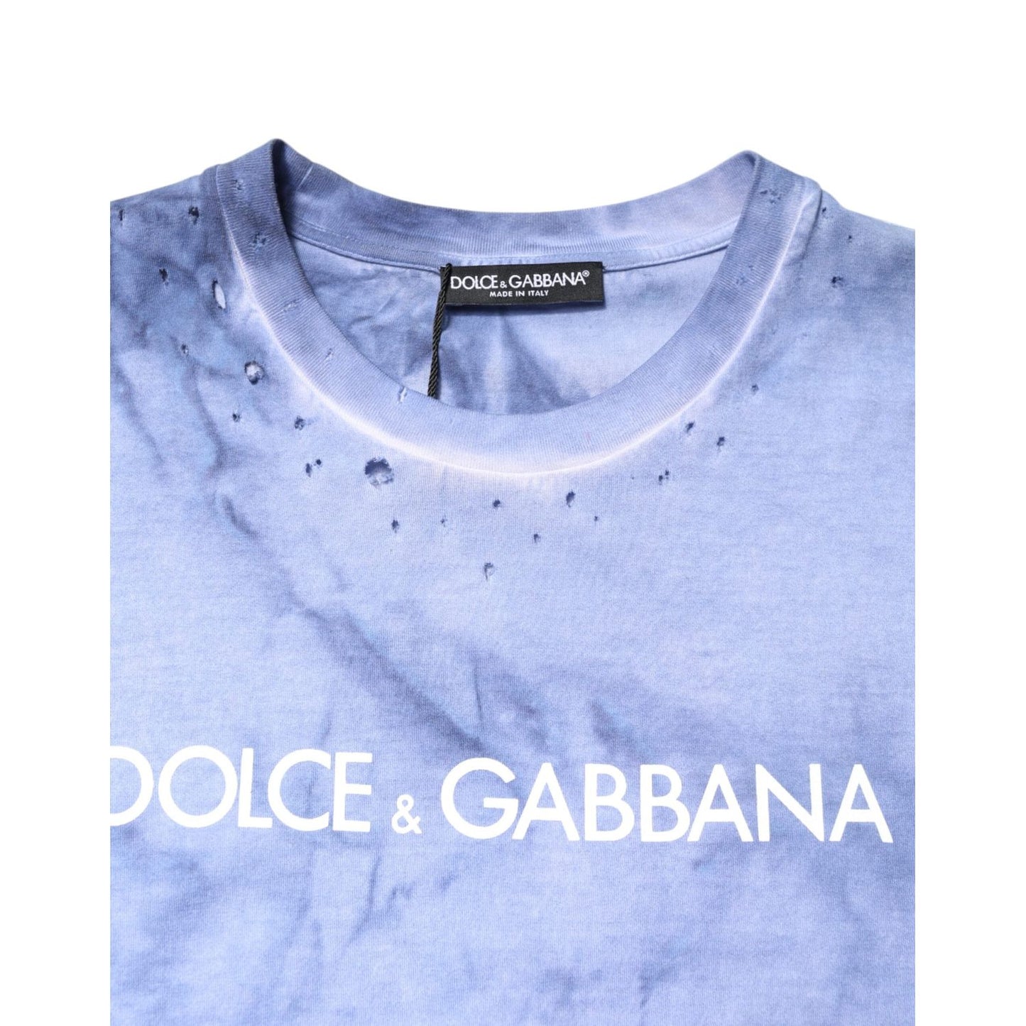 Dolce & Gabbana Blue Cotton Logo Print Crew Neck T-shirt THS90361-50