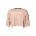 Dolce & Gabbana Beige Tie Dye Logo Print Cropped T-shirt THS90365-50