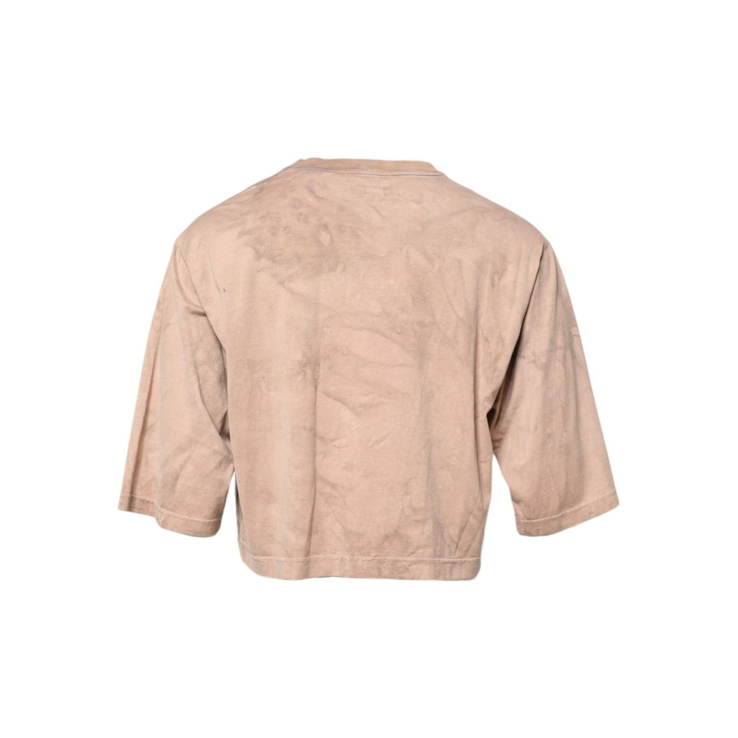 Dolce & Gabbana Beige Tie Dye Logo Print Cropped T-shirt THS90365-50