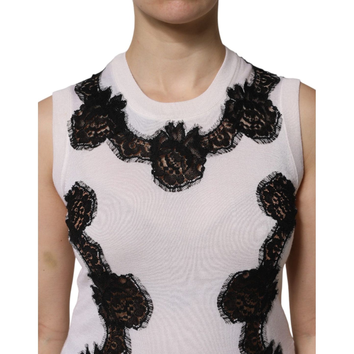 Dolce & Gabbana White Cashmere Floral Lace Detailing Tank Top THS90406-38