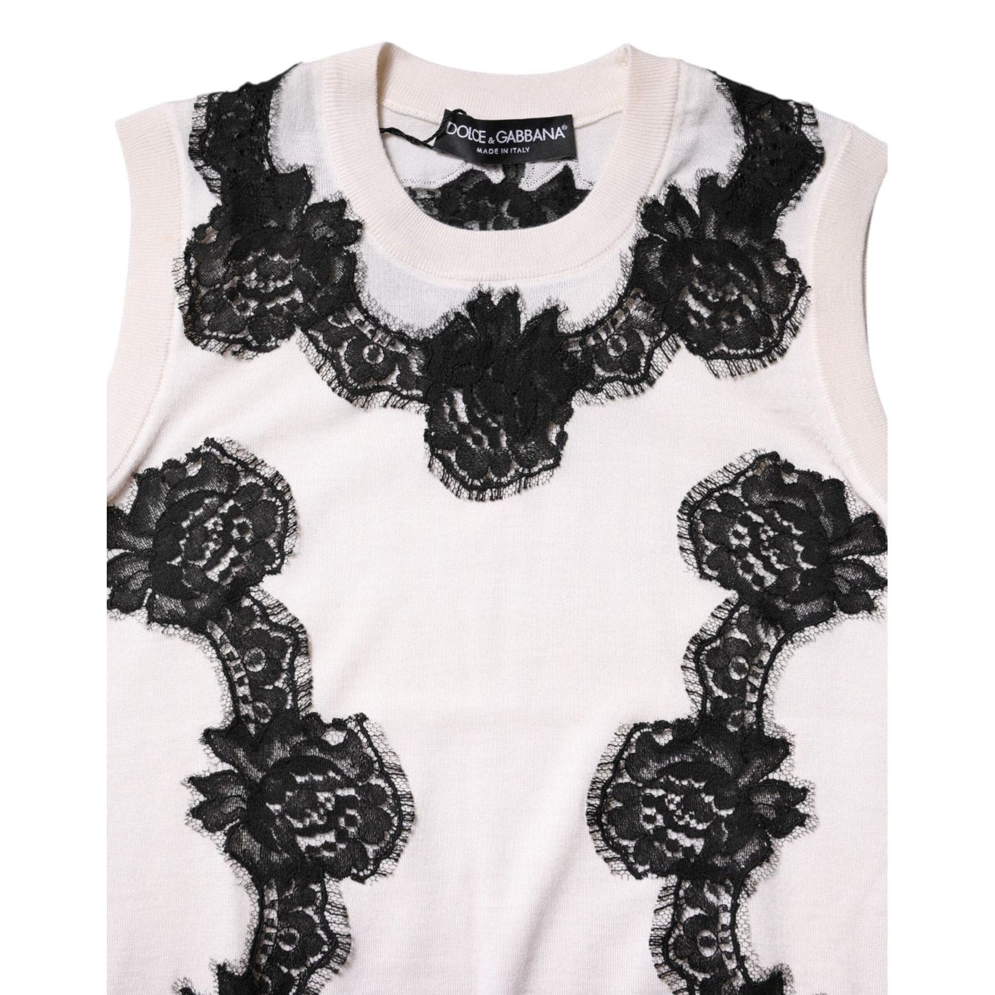 Dolce & Gabbana White Cashmere Floral Lace Detailing Tank Top THS90406-38