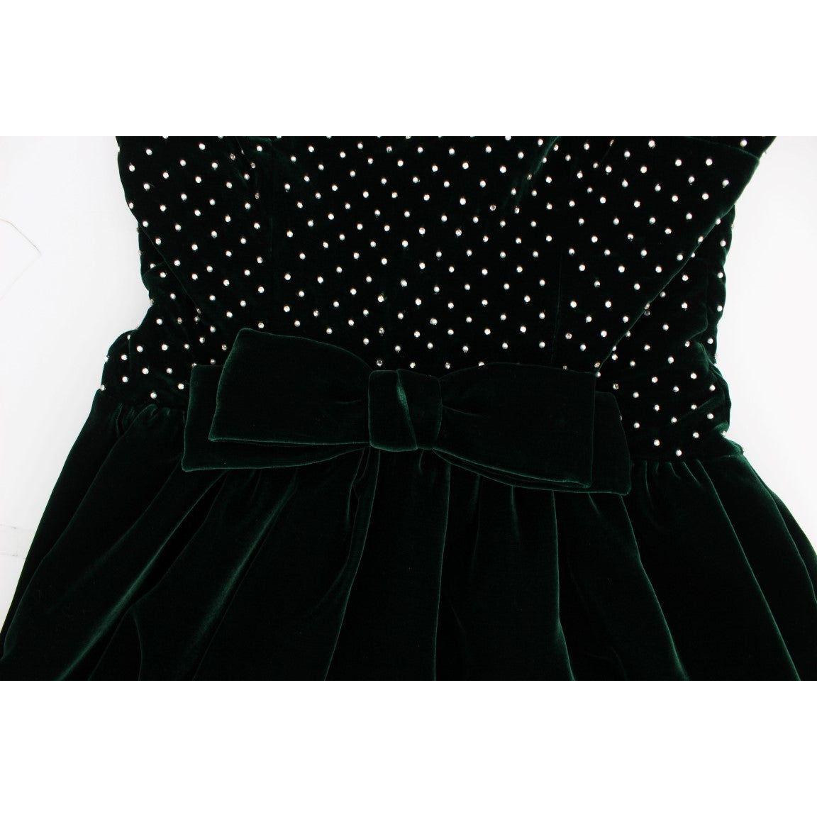 Dolce & Gabbana Green Velvet Crystal Long Maxi Dress