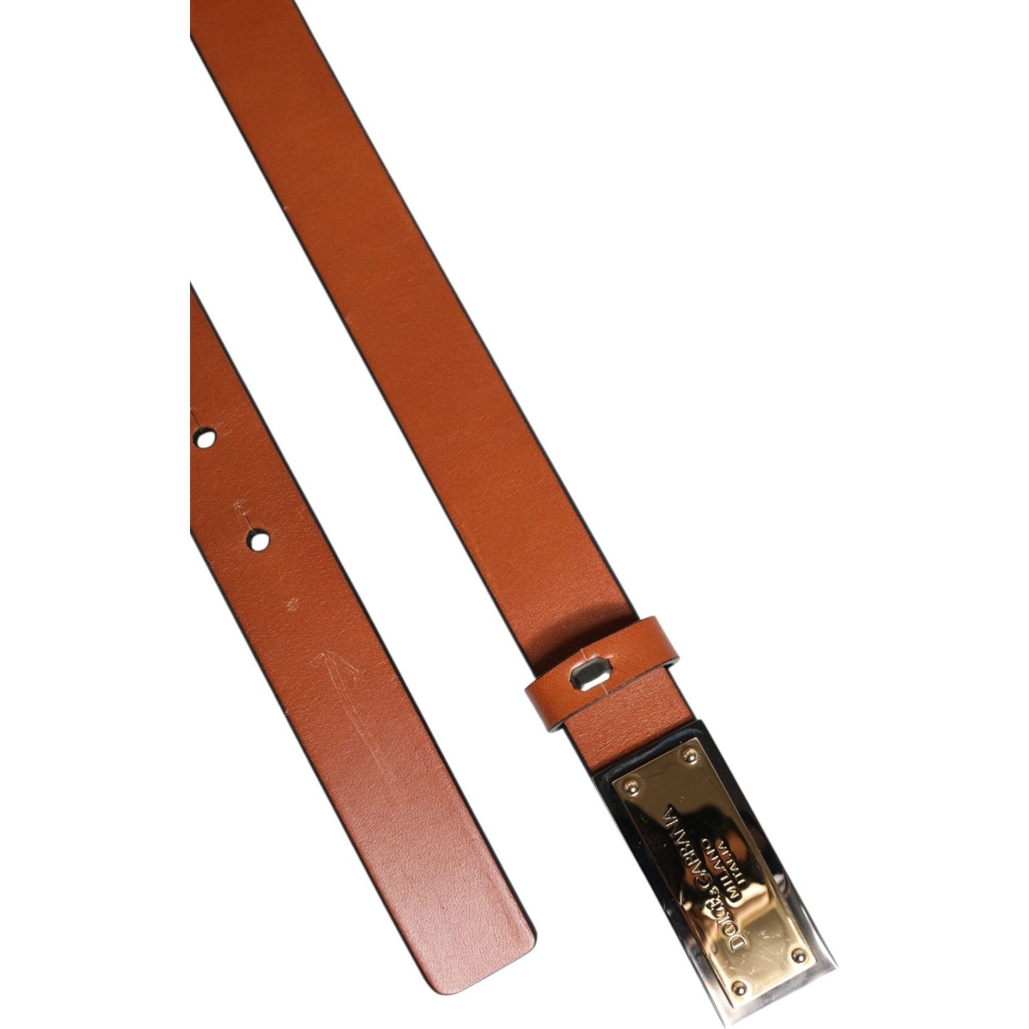 Dolce & Gabbana Brown Leather Gold Rectangle Buckle Belt BEL9396-90