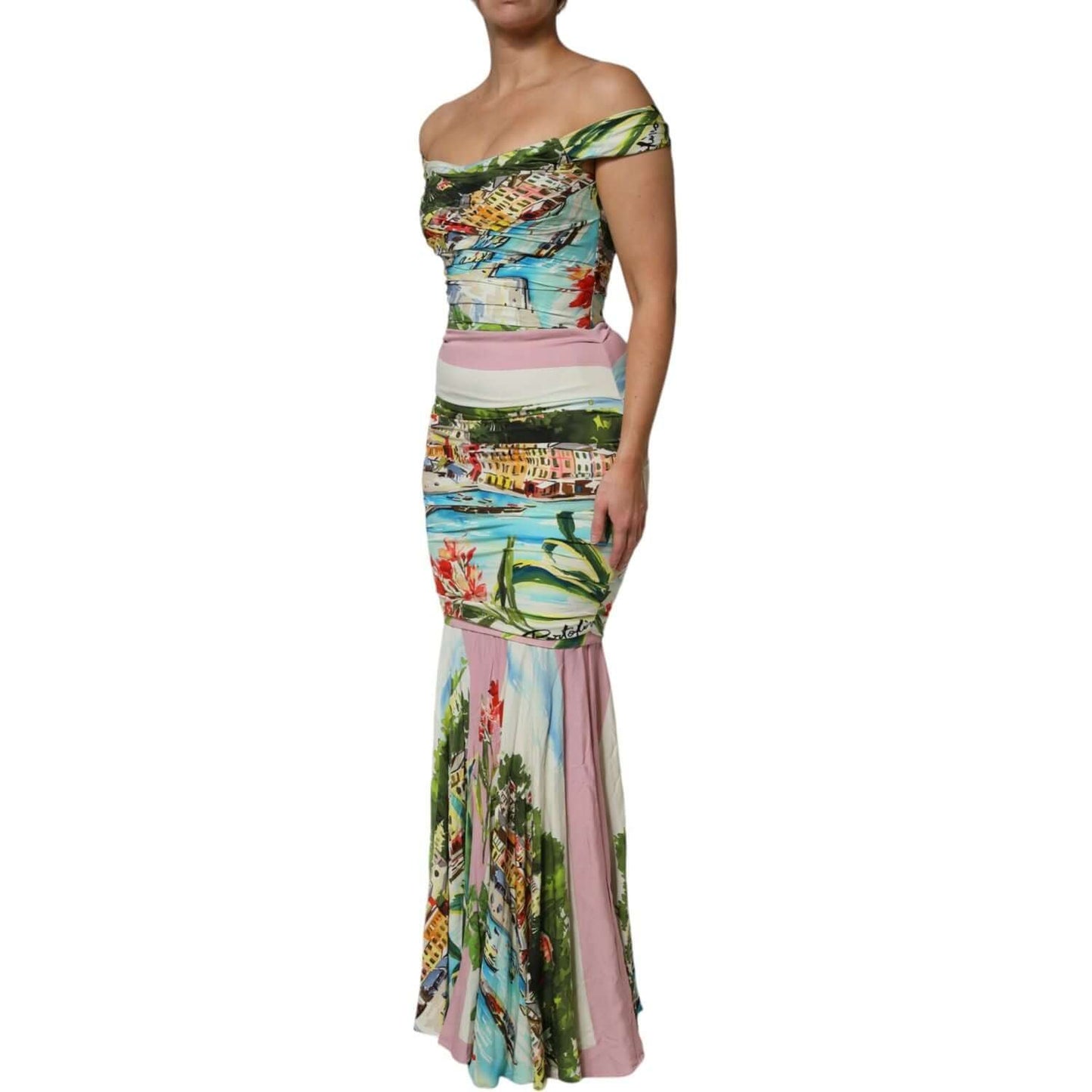 Dolce & Gabbana Multicolor Off Shoulder Long Sheath Dress