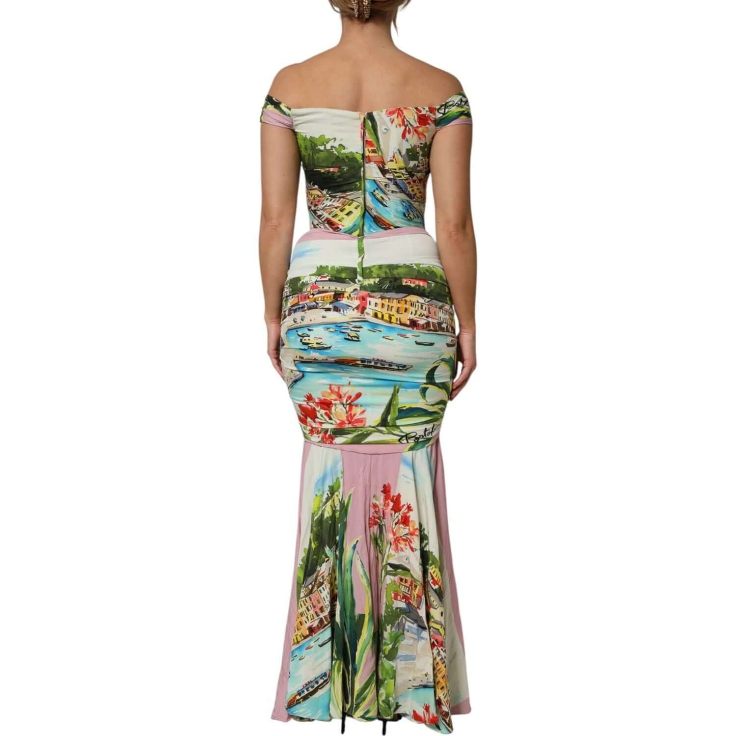 Dolce & Gabbana Multicolor Off Shoulder Long Sheath Dress