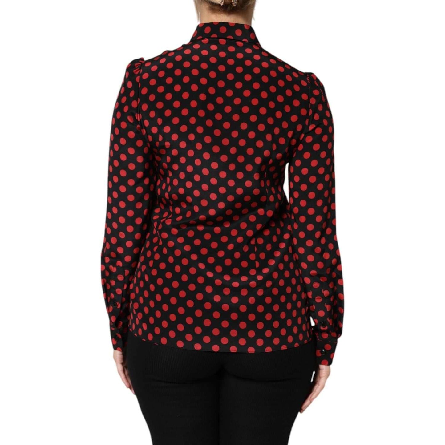 Dolce & Gabbana Black Red Polka Dot Silk Long Sleeves Top