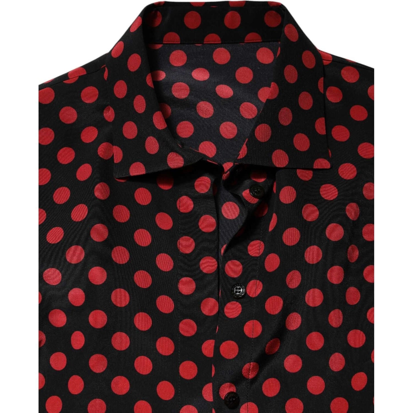 Dolce & Gabbana Black Red Polka Dot Silk Long Sleeves Top