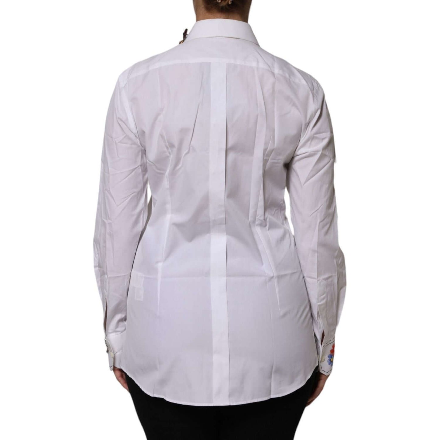 Dolce & Gabbana White Cotton Floral Embellished Shirt Top TSH878620-40