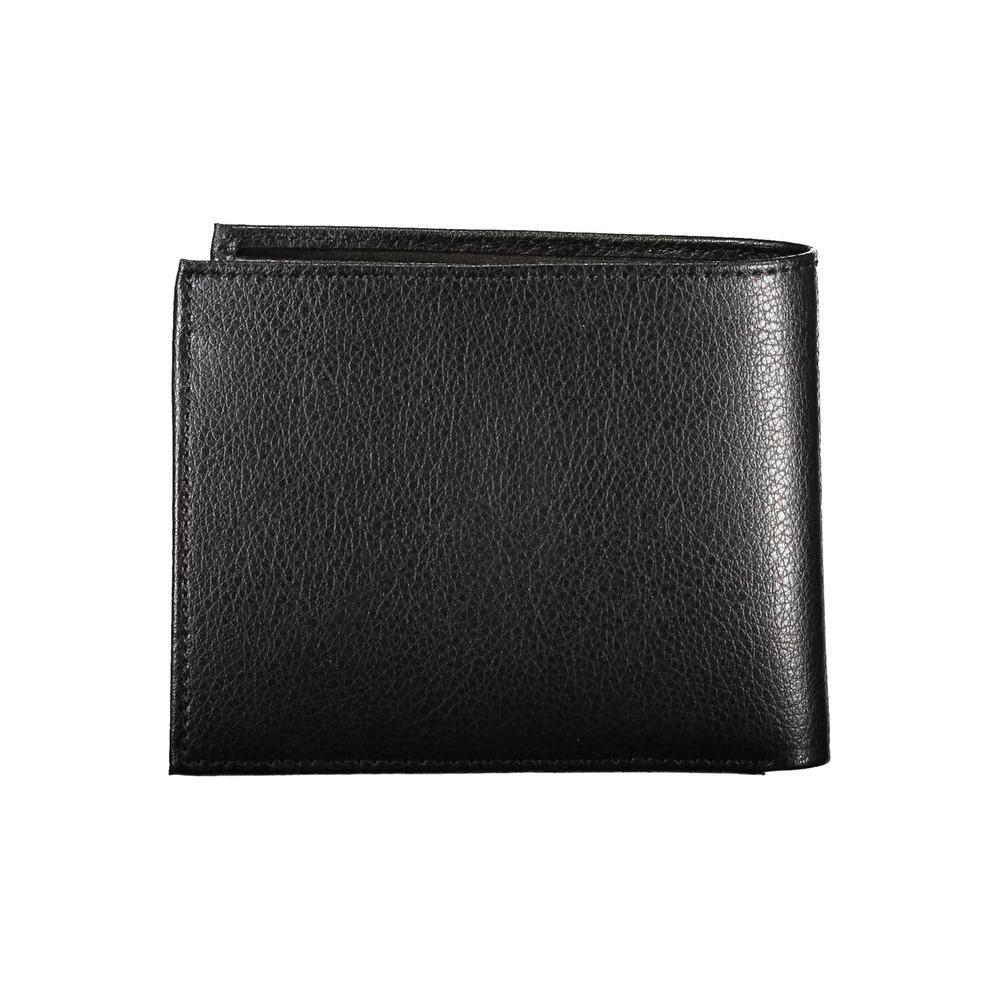 Guess Jeans black leather wallet with dual compartments, featuring a sleek design and embossed logo. 100% high-quality leather.