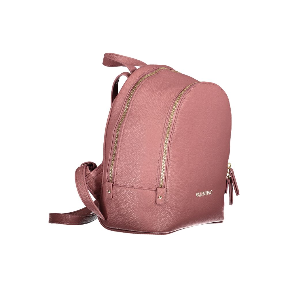 Mario Valentino Pink Polyethylene Backpack with adjustable straps, external pocket, internal pockets, and zip closure.