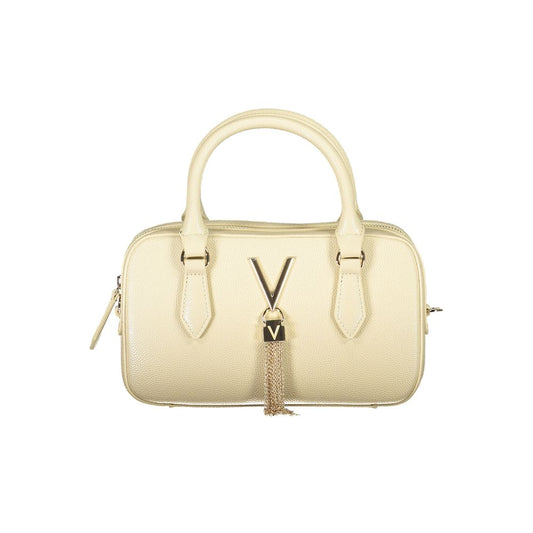 Mario Valentino Beige Polyethylene Women Handbag with gold accents and dual handles.