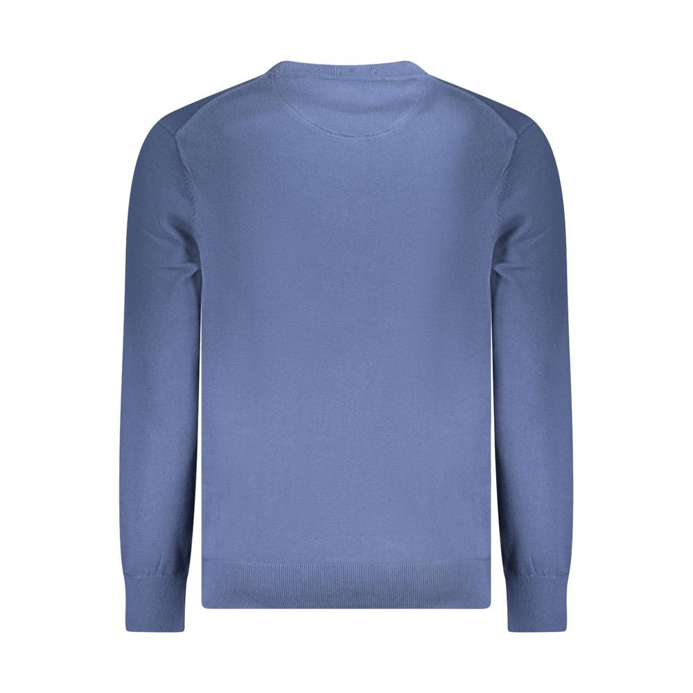 Timberland Blue Cotton Men Sweater in bold blue with long sleeves, organic fabric, and Timberland logo, ideal for modern eco-conscious style.