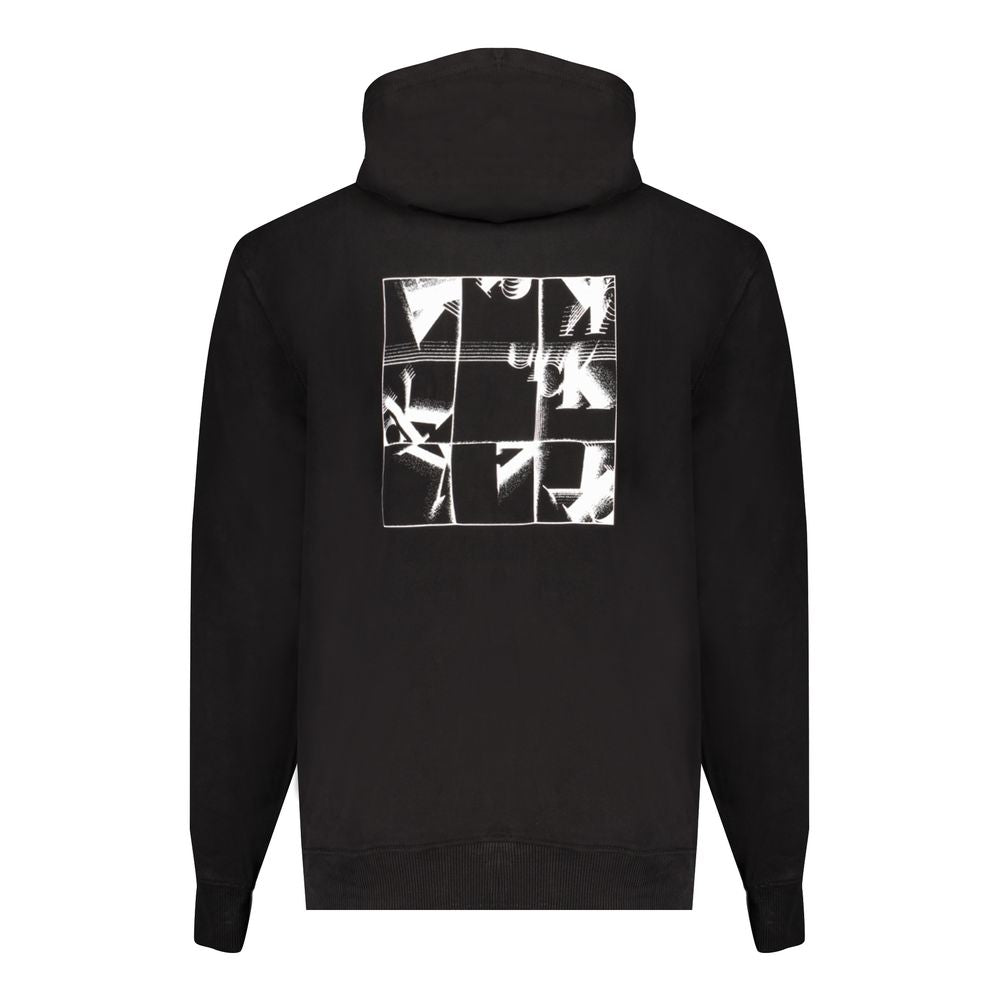 Calvin Klein Black Cotton Men Sweater with hood and logo print on the back, featuring soft cotton and sustainable design.