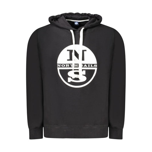 North Sails Black Cotton Men Sweater with logo, sleek black long sleeve hoodie crafted in Egypt, perfect for casual urban adventures.