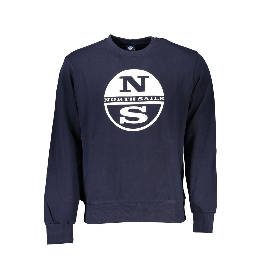 North Sails blue cotton sweater, long-sleeved crew neck with branded print and logo. Ideal for casual wear, brushed fabric.
