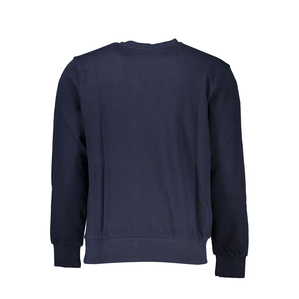 Back view of North Sails blue cotton sweatshirt, long-sleeved, crew neck, featuring a subtle logo design.