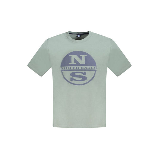 North Sails Green Cotton Men T-Shirt with logo print on front, short sleeves, ideal for stylish casual wear