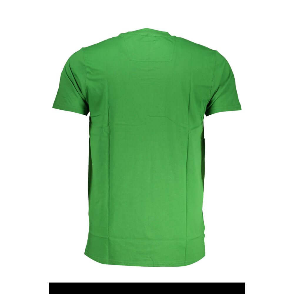 Back view of Cavalli Class Green Cotton T-Shirt with short sleeves, crew neck, and logo print.