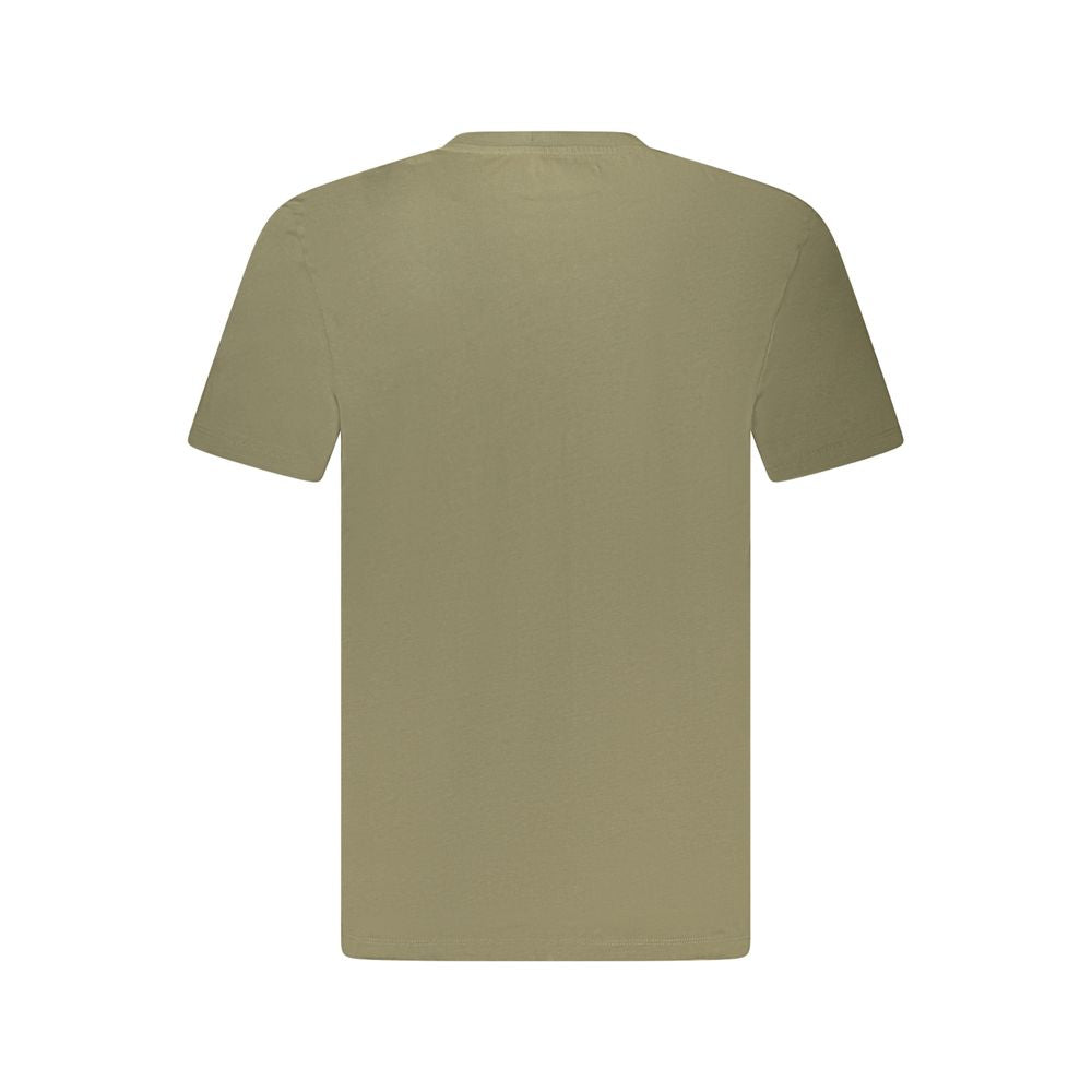 Back view of Timberland Green Cotton T-Shirt showing regular fit and short sleeves in organic fabric.