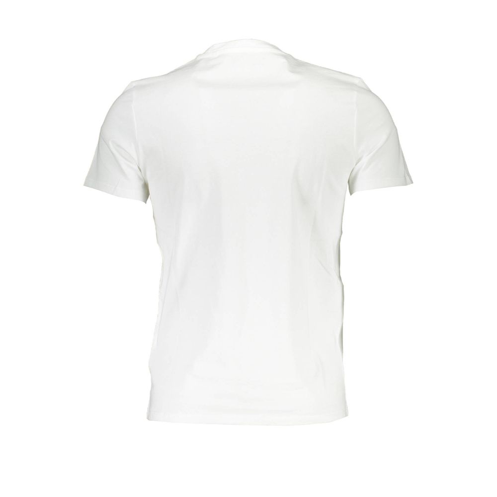 Guess Jeans White Cotton Men T-Shirt back view showcasing slim-fit design and simplicity.