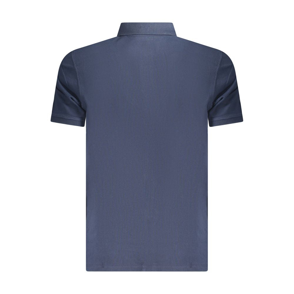 Back view of Timberland Blue Cotton Men Polo Shirt showcasing short sleeves and simple design.
