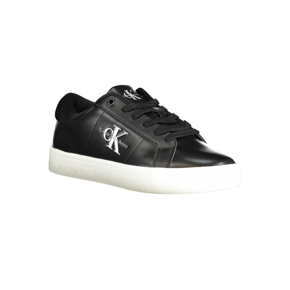 Calvin Klein black polyethylene women's sneaker with lace-up design, iconic logo, and white sole, offering urban style and comfort.