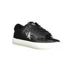 Calvin Klein black polyethylene women's sneaker with lace-up design, iconic logo, and white sole, offering urban style and comfort.