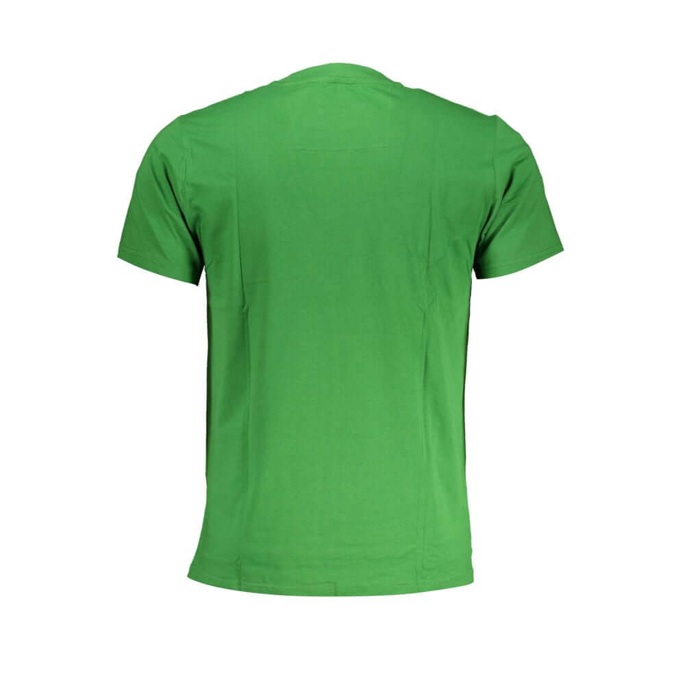 Cavalli Class Green Cotton T-Shirt, short-sleeved, crew neck with logo print, back view.