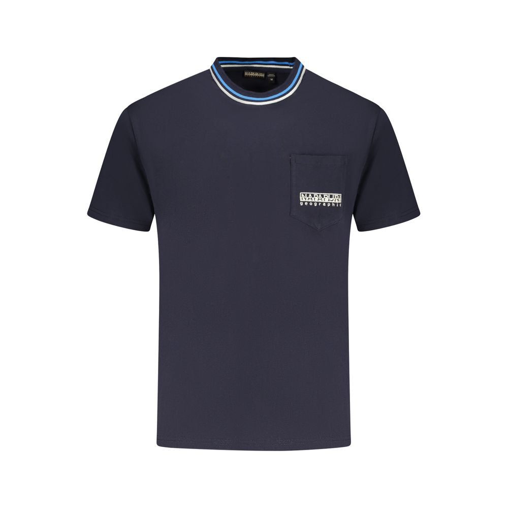 Napapijri Blue Cotton T-Shirt, relaxed fit, short sleeve, crew neck with pocket, contrasting details, and logo embroidery