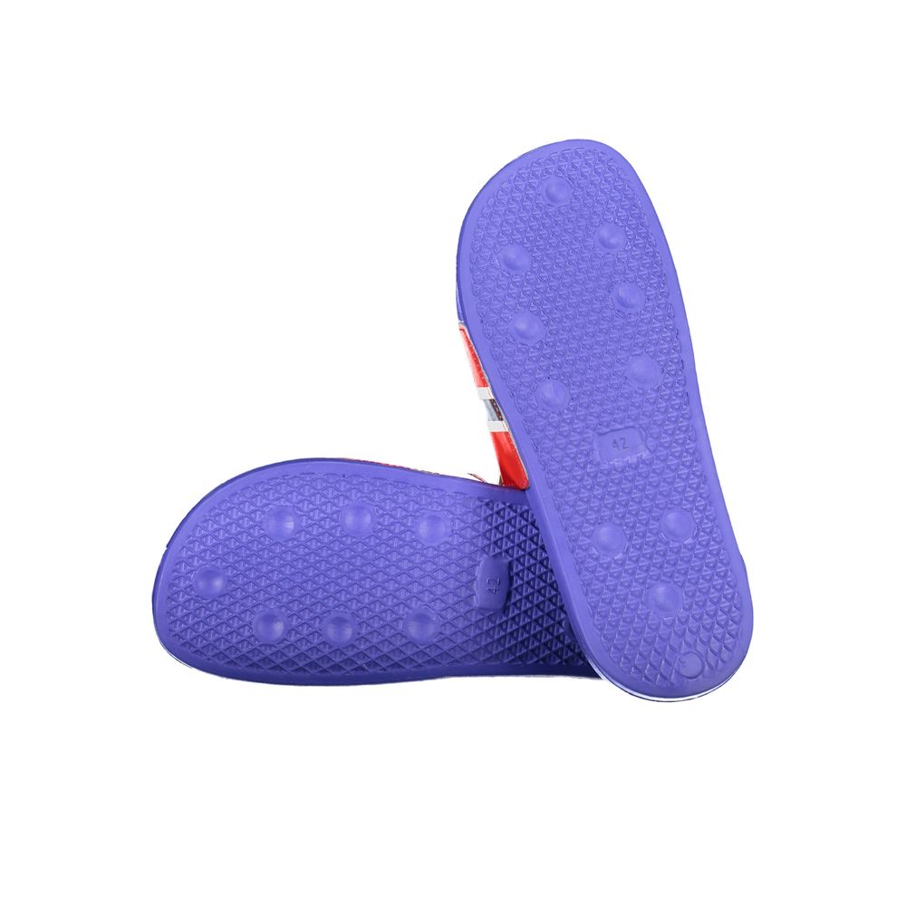 Bottom view of Norway 1963 Blue Plastic Men Sandal showcasing textured sole with bold design, emphasizing contemporary casual luxury.