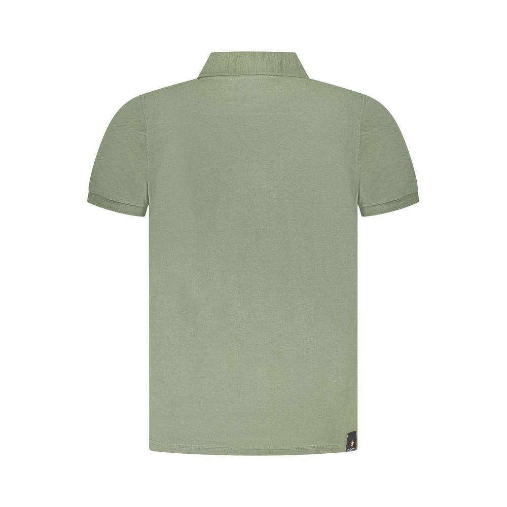Back view of Accademia Militare Green Cotton Polo Shirt with short sleeves and logo, showcasing its classic design.