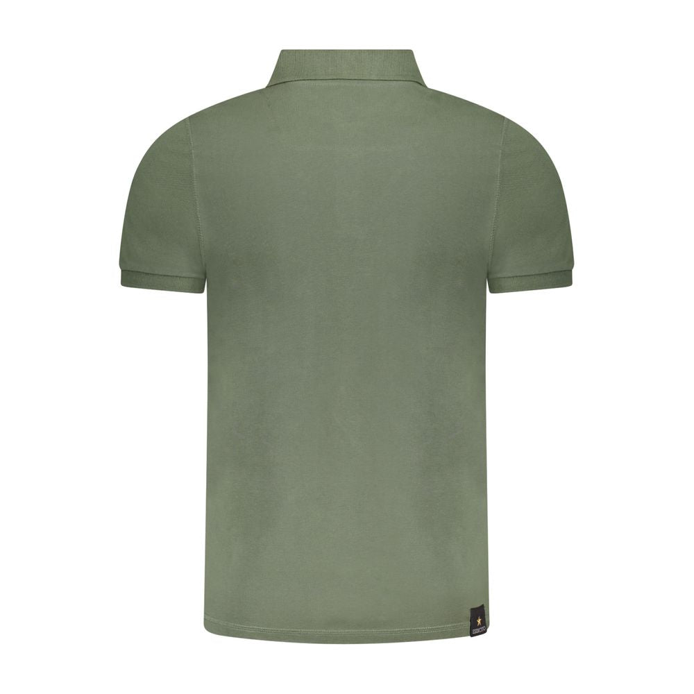 Back view of Accademia Militare Green Cotton Polo Shirt with short sleeves and contrast accents.