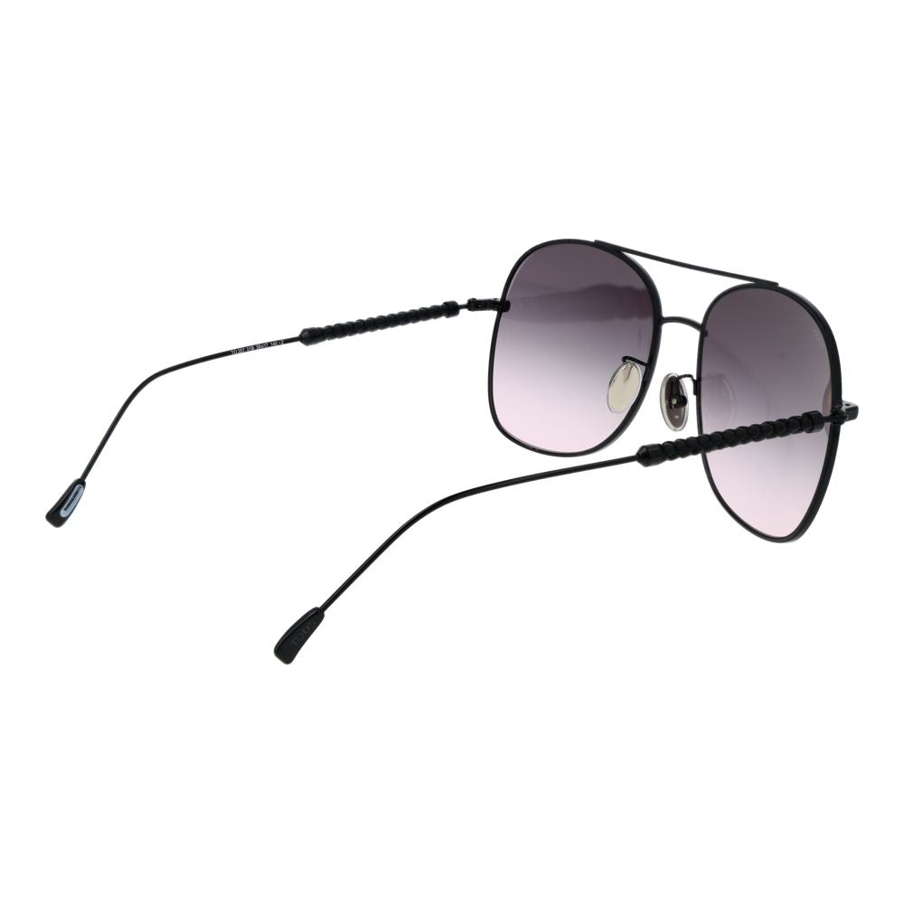 Tod's Black Metal Sunglasses with full-rim round frame, grey gradient lenses, and branded case for women. 100% UVA & UVB protection.