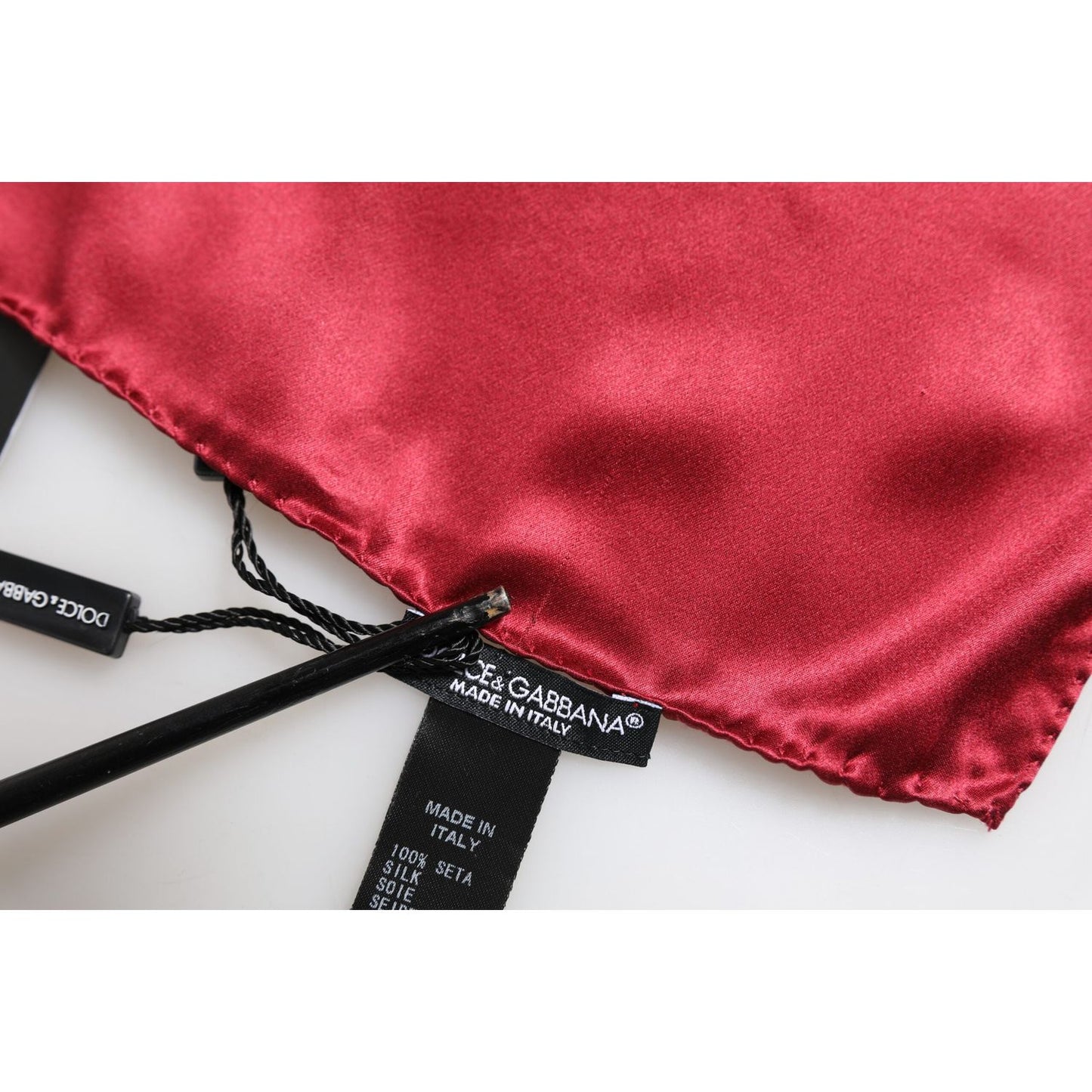 Dolce & Gabbana Red Solid Satin Silk Square Handkerchief Scarf MS7244