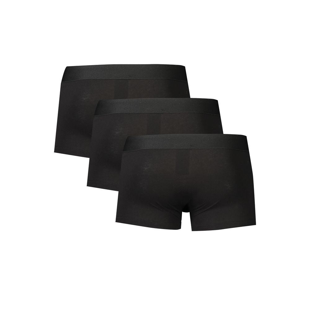 Bikkembergs Black Cotton Underwear tri-pack with elastic waistband, elegance and logo print, includes three boxer parigamba.