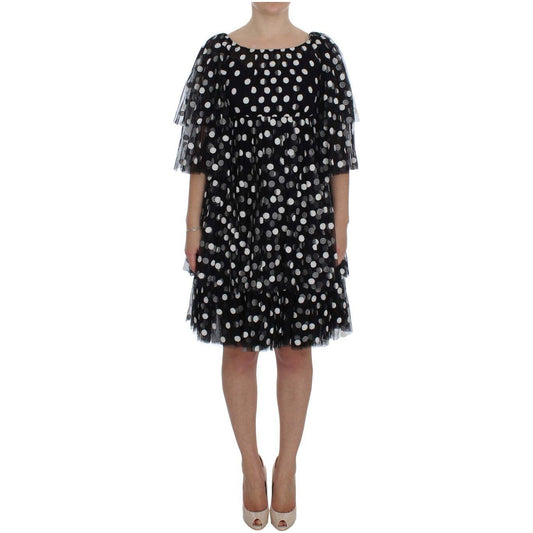 Dolce & Gabbana Black White Polka Dotted Ruffled Dress