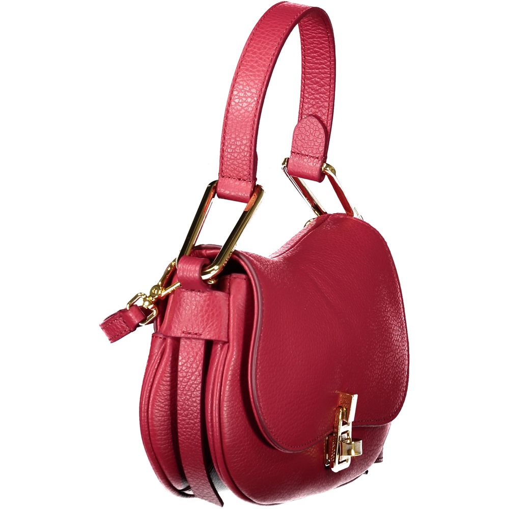 Coccinelle Red Leather Handbag with adjustable strap, internal pocket, and twist closure. Stylish and elegant design.