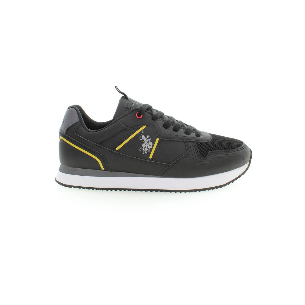 U.S. POLO ASSN. Black Polyester Sneaker with laces and contrasting yellow details.
