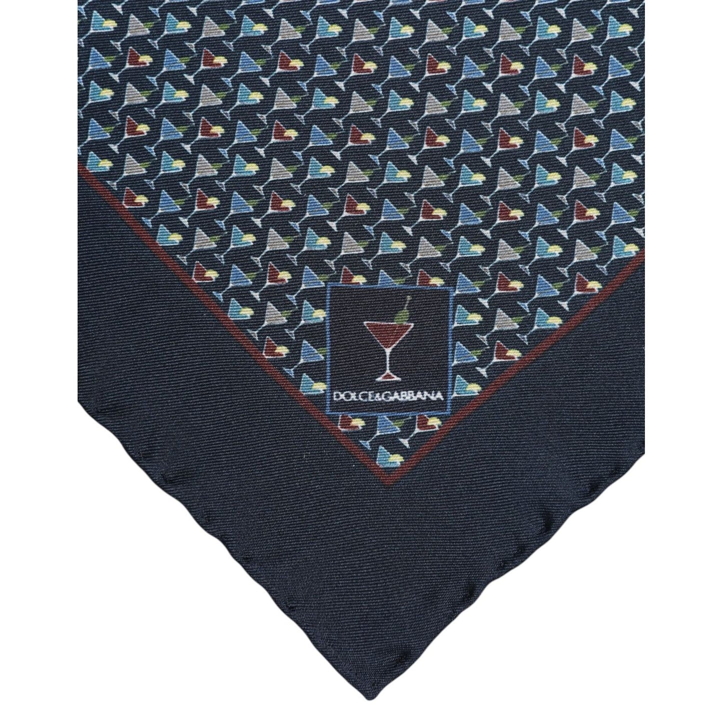 Dolce & Gabbana Blue Cocktail Silk Square Foulard Scarf MS7543