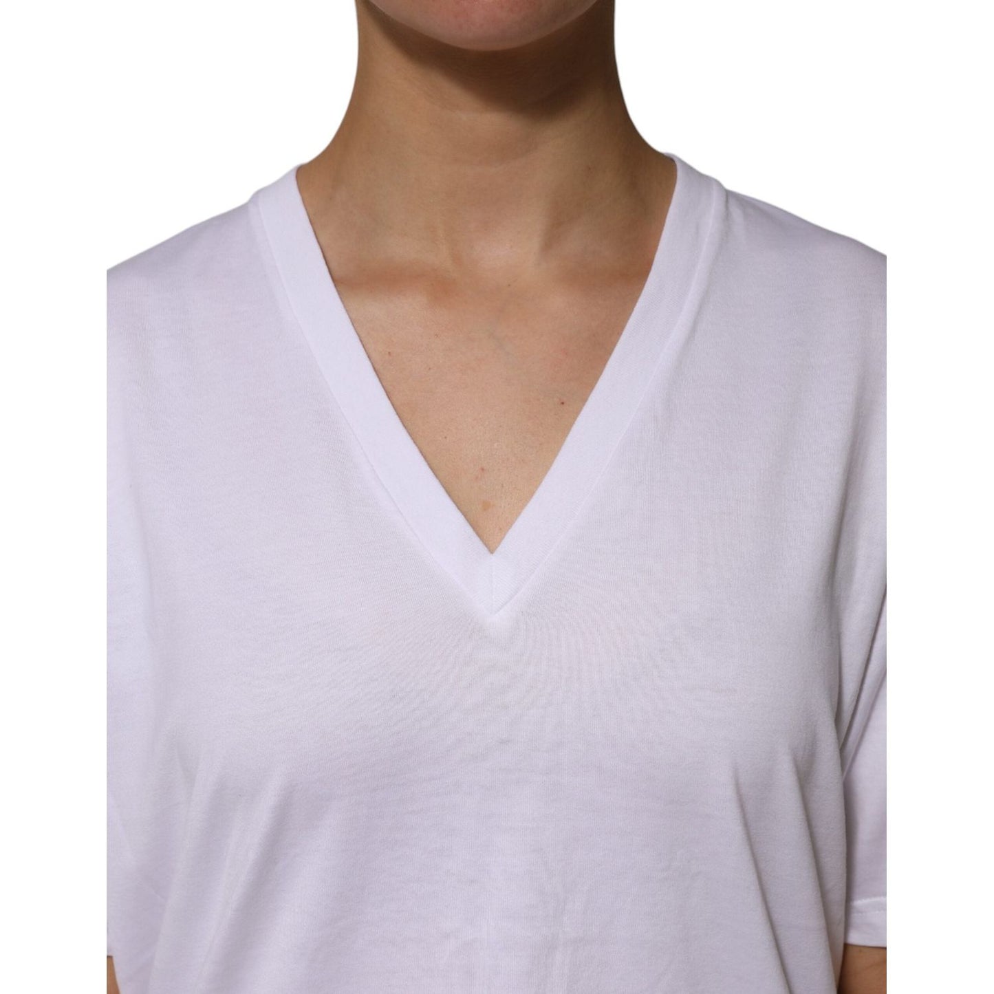 Dolce & Gabbana White Cotton Short Sleeves V-neck T-shirt TSH906750-46