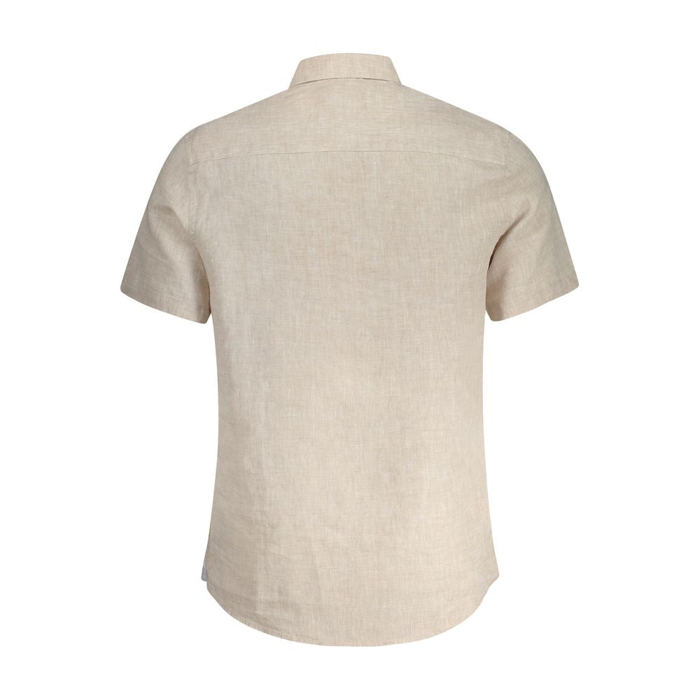Back view of North Sails Beige Linen Shirt featuring Italian collar and ocean positive embroidery.